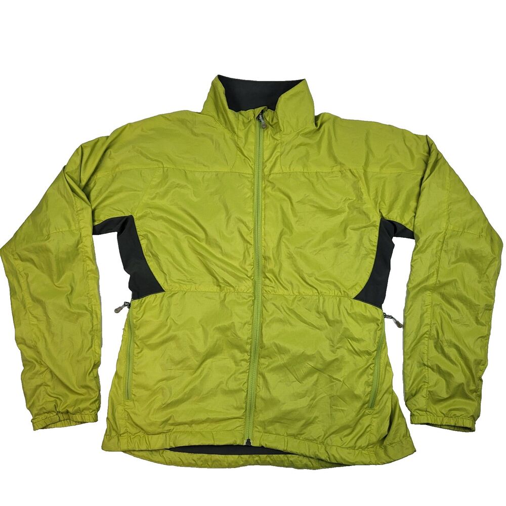 Patagonia Women's M Alpine Windbreaker Neon Green Full Zip Jacket Pocket Hike